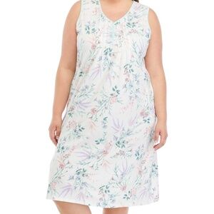MISS ELAINE Nightgown Sleeveless 2X White Multi Floral Soft Cotton $76
